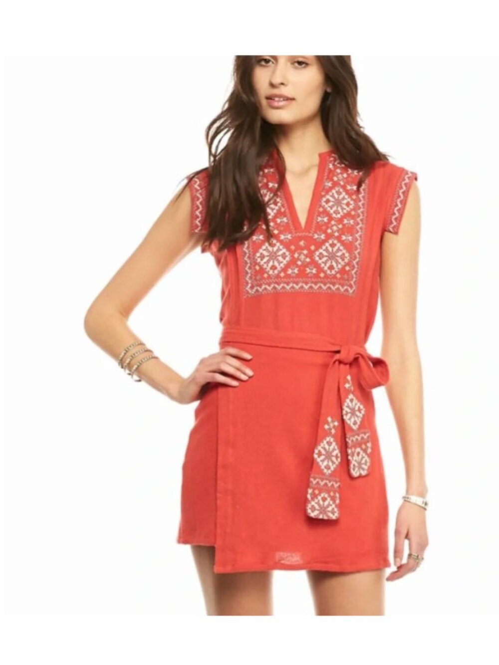 Free People Running Wild Embroidered Wrap Dress XS